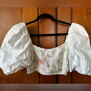 Zara white floral puff sleeve cropped top BNWT large Easter